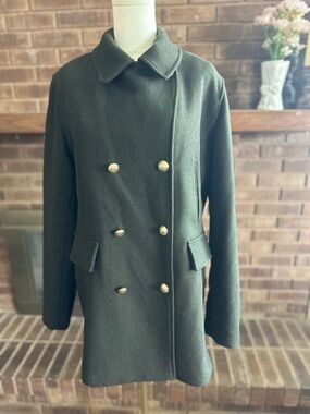 Pendleton Vintage Green Wool Double Breasted Pea Coat Size 16 Dark Academic